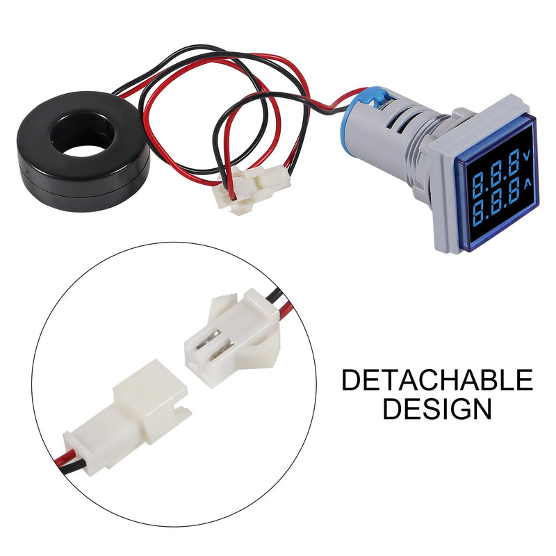 [Australia - AusPower] - 2pcs Blue LED Display Voltmeter, Square Dual Display Voltmeter and Ammeter LED Digital Voltage Gauge AC 60-500V 0-100A Current Meter Indicator 