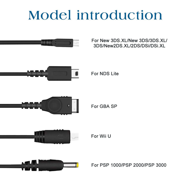 [Australia - AusPower] - Xahpower 5 in 1 USB Charger Cable for Nintendo DS Lite/Wii U/New 3DS XL,3DS XL,2DS,Dsi XL,NDS/GBA SP(Gameboy Advance sp),PSP 1000 2000 3000 