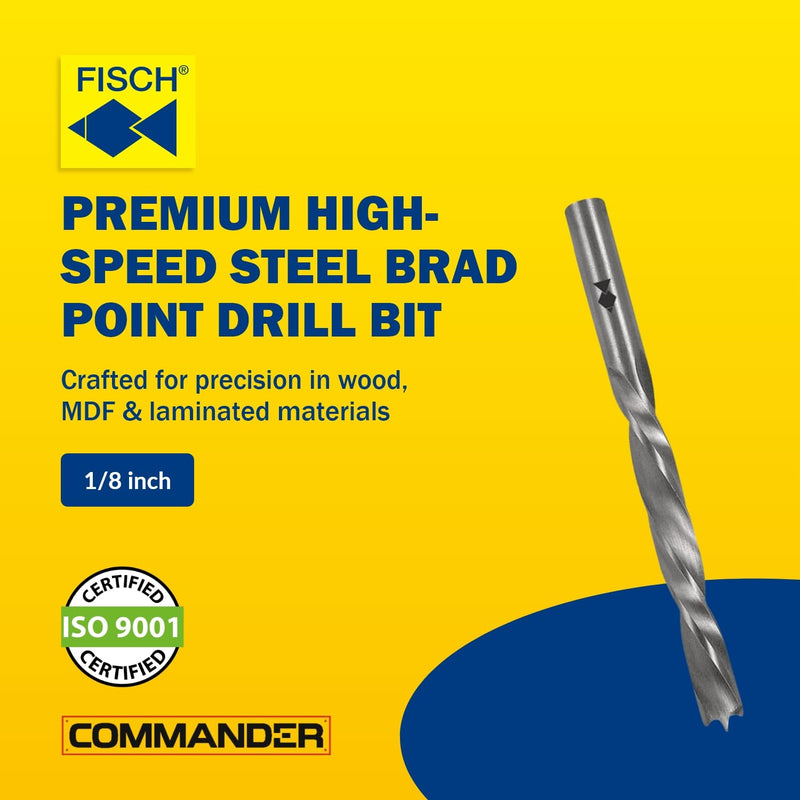 Fisch HSS Double Flute Brad Point Ground Wood Drill Bits, 13/32 Inch, Wood Drill Bit, Precision Drilling for Woodworking, Compatible with Standard Drills, DIY & Professional 13/32-Inch