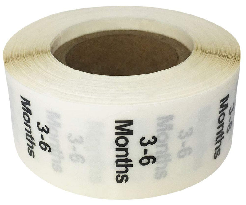 Clear Circle 3-6 Months Clothing Size Stickers - 3/4 Inch Round, 500 Clear Plastic Adhesive Labels Per Roll for Retail Apparel, Baby Clothing Organization, and Inventory - Made in the USA