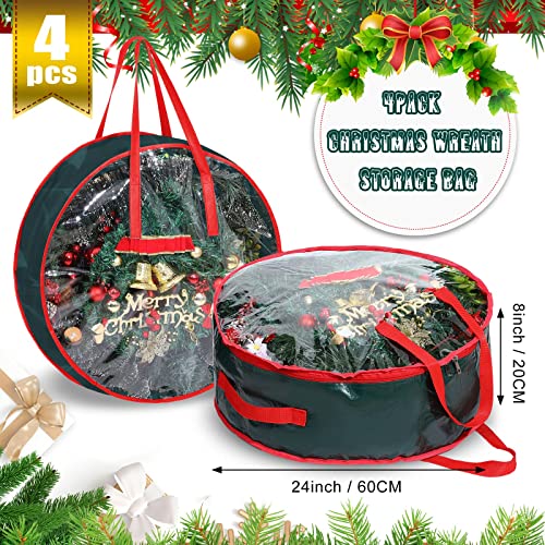 Shappy 4 Pcs Clear Wreath Storage Bags Windows Handles,Green,24 x 8 Inch Green 24 x 8 Inch