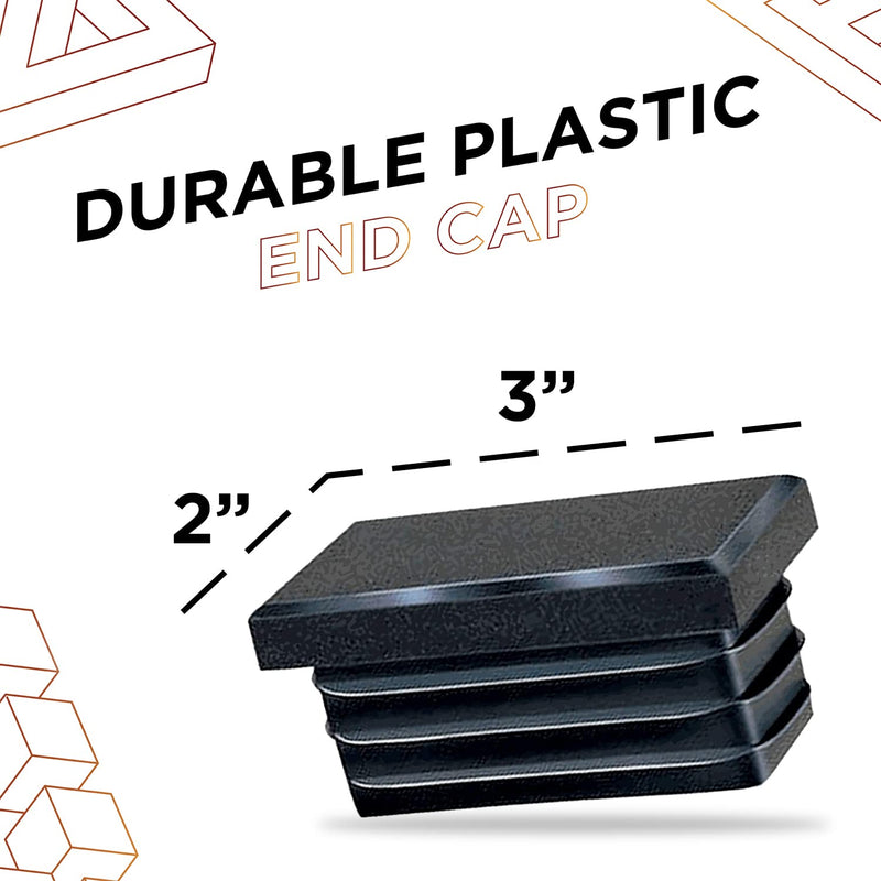 [Australia - AusPower] - Prescott Plastics 2 x 3 Inch Rectangle Plastic Plug Insert (4 Pack), Black End Cap for Metal Tubing, Fence, Glide Insert for Pipe Post, Chairs and Furniture 2" x 3" 4 Pack 
