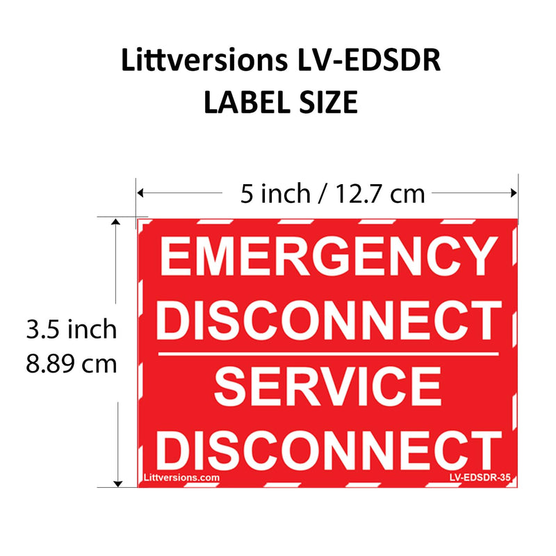 NEC 2025 Compliant - RED 5 Pack 5"x 3.5" Emergency Disconnect Service Labels Decal Sign Notice Sticker Elerctrical Panel Vinyl Waterproof Style 2 Laminated