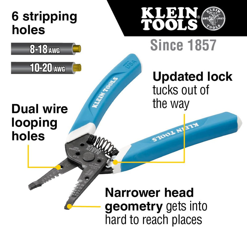 [Australia - AusPower] - Klein Tools K11095 Klein-Kurve Wire Stripper and Cutter, for 8-18 AWG Solid and 10-20 AWG Stranded Wire 