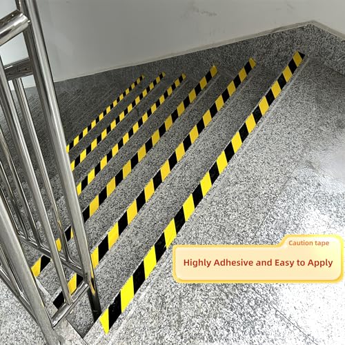 [Australia - AusPower] - 2 Inch x 110FT Black & Yellow Hazard Tape Warning Safety Stripe Tape for Floor Marking, Strong Adhesive Wear Resistance Warterproof Caution Tape Roll Ideal for Walls, Floors, Pipes and Equipment 