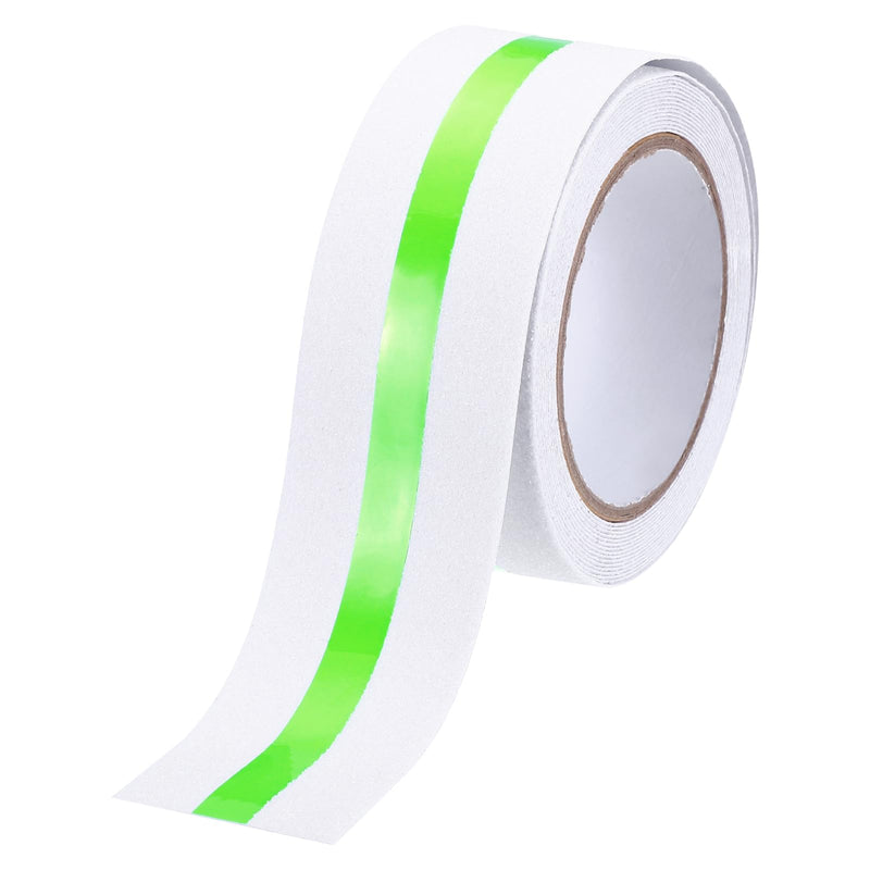 MECCANIXITY Anti Slip Traction Tape with Luminous Strip 2 Inch x 16.4 ft Waterproof Non Skid Stair Treads Grip Tape for Indoor Stairs Step Outdoor Skateboard, White with Green 2 Inch x 16.4ft White/Green 1