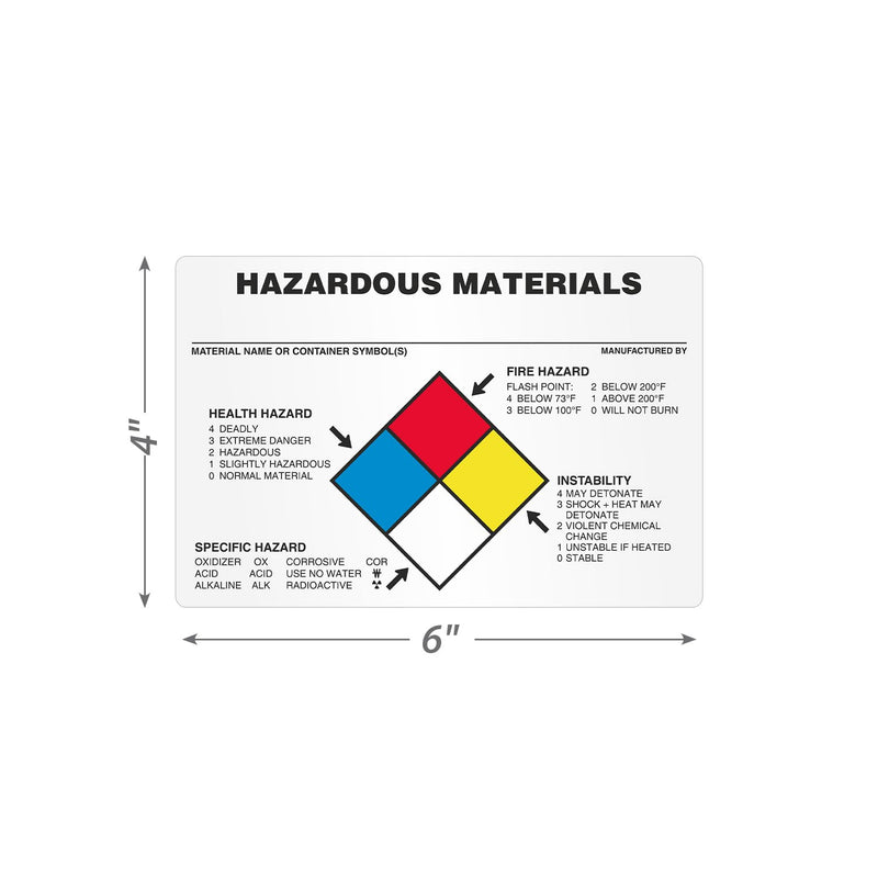 SmartSign (100/Pack) Hazardous Material NFPA Labels, 4 x 6 inch, Write-On 4 mil Thick White Polyvinyl Chloride (PVC), Laminated Stickers with Permanent Acrylic Adhesive, Tear-Resistant, Made in USA