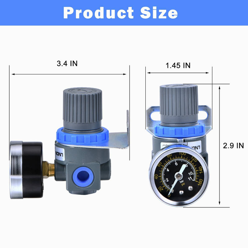 [Australia - AusPower] - 1/4 Inch NPT Thread Air Pressure Regulator with Gauge Mini Air Control Valve for Air Compressor or Air Tools (0-145PSI) Blue 1/4" Air Regulator+PC Fittings 