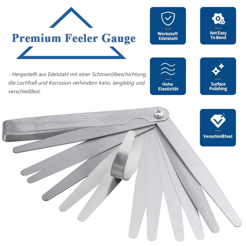 Mesee Stainless Steel Feeler Gauge Set, 17 Blades High Precision Feeling Gauge, 0.02-1.00 mm Gap Width Measuring Tool for Valve Tappet, Spark Plug Gaps, Piston Rings, Brake Bands