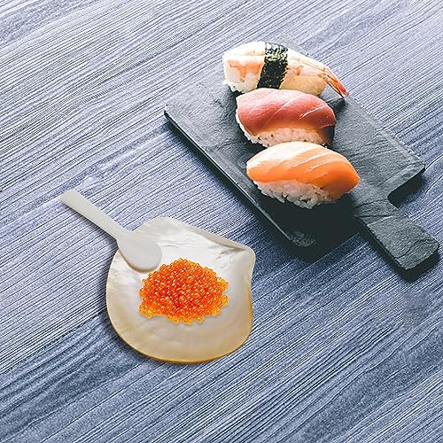 2 Pcs Natural Shell Plate Set, Mother of Pearl Caviar Plate and Pearl Spoon, Caviar Spoon and Dish Set for Jewelry, Appetizers, Desserts, Decorations (Pack of 2) 9.2-9.9cm (Pack of 2)