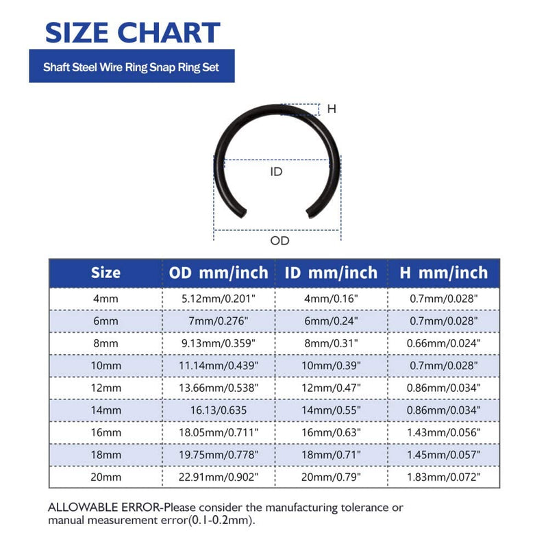 [Australia - AusPower] - GB895.1 65Mn ?4-?20 Hole Steel Wire Ring Snap Ring Set,Bearing Stop Ring Assortment Kit,Mix Round Wire Snap Rings for Holes,180Pcs 