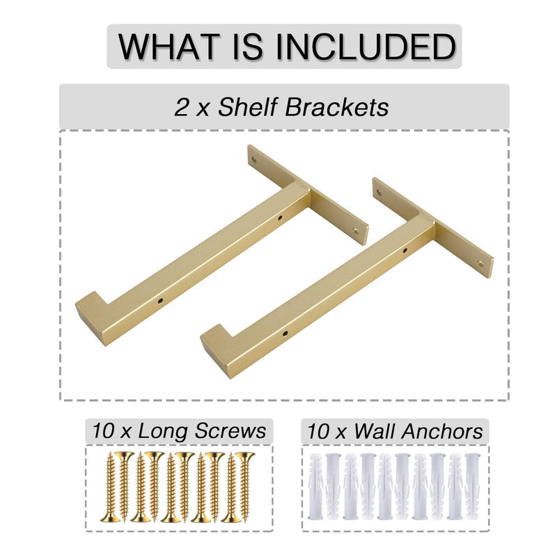 OVOV 4 Pcs Heavy Duty Shelf Brackets Wall Mounted Industrial Metal Shelf Supports (Gold) 6" 6 Inch Gold