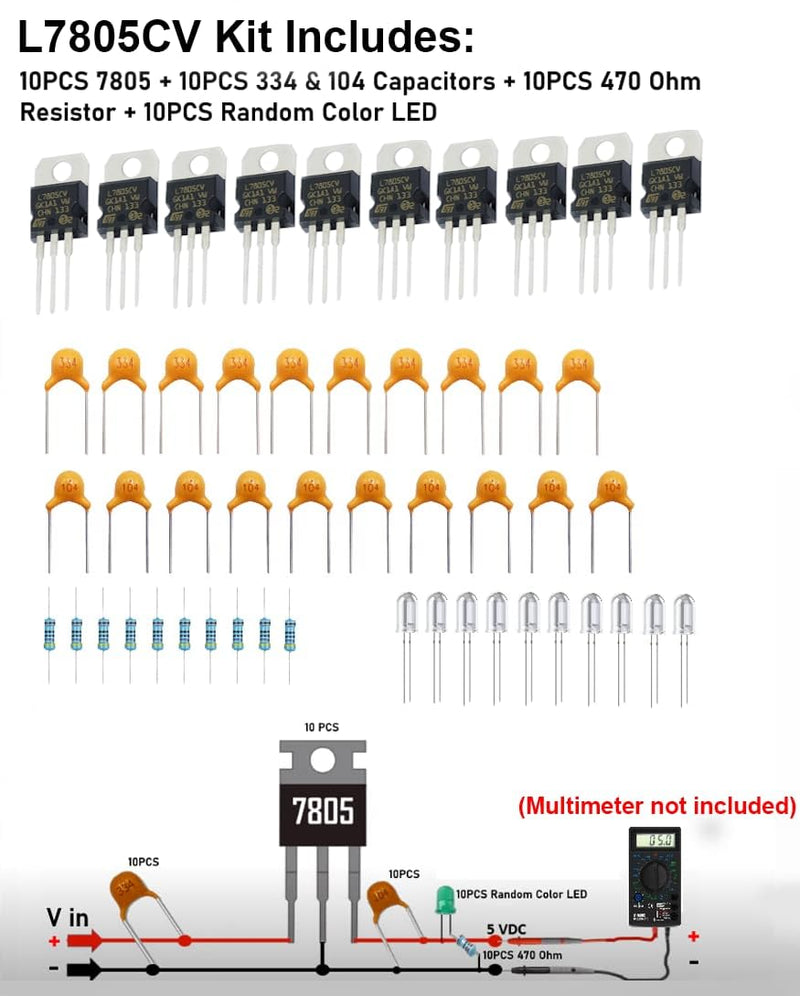 [Australia - AusPower] - IC L7805CV 10 PCS Kit Voltage Regulator Output 5V 1.5A Integrated Circuits L7805 Linear Positive Voltage Regulators TO-220 7805 Kit 