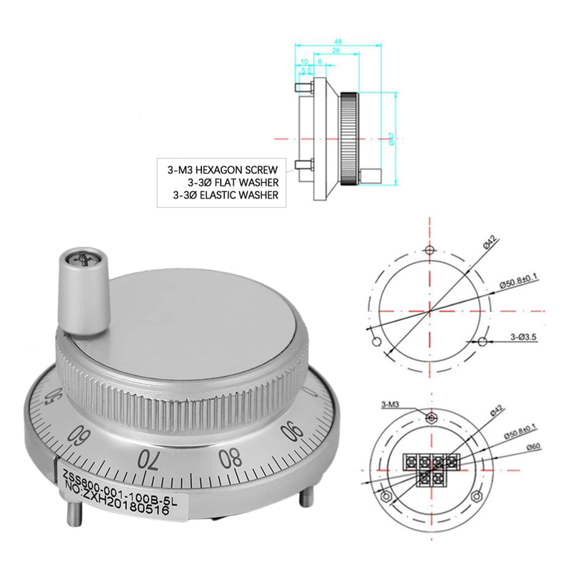 [Australia - AusPower] - Ejoyous CNC Pulse Generator, Hand Wheel Pulse Generator, 5 V 60 mm Hand Wheel Pulse Generator Mill Router Manual Control Hand Pulse Transmitter Mill for CNC System (White) White 