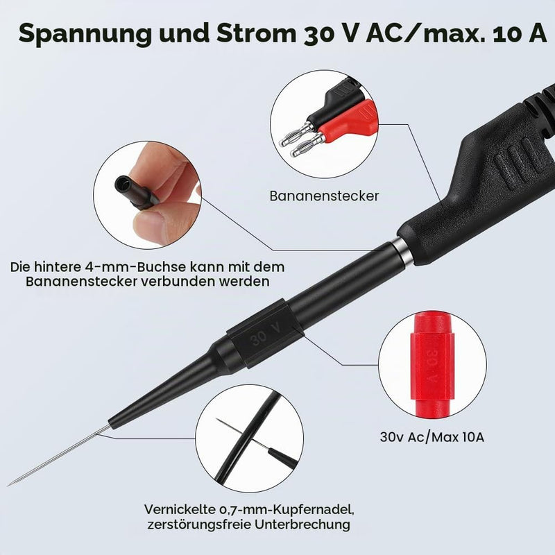 AXFEE Set of 6 Test Leads with Crocodile Clips Cable, Multimeter Cable Set with 2 Banana Clamp Cables, 2 Pieces 4 mm Banana Plugs to Crocodile Clips Test Cable and 2 Pieces Test Probes | Messleitungen Set mit 2 BananenklemmeKabel, 2 Stück 4mm Bananenst...