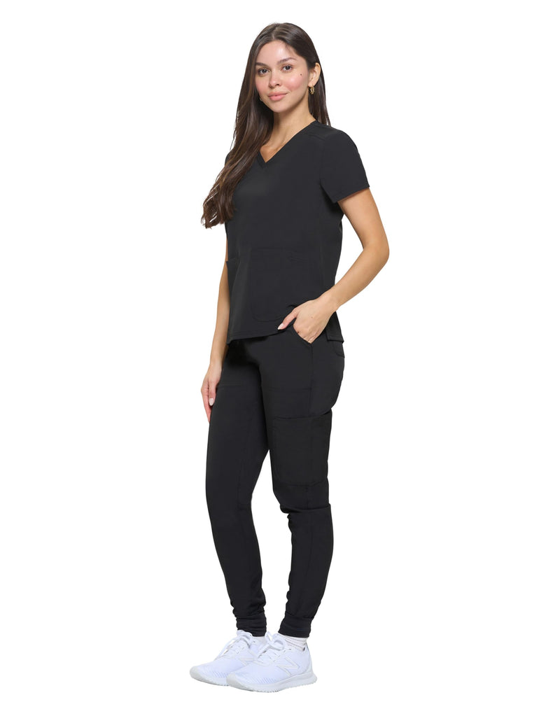 [Australia - AusPower] - Natural Uniforms Womens Essential Cool Stretch Jogger Scrub Set with Regular and Petite Sizes Black Large 