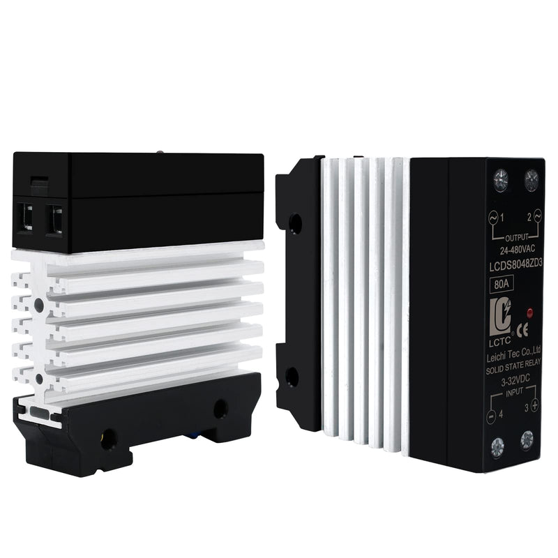 [Australia - AusPower] - SSR 80 DA Solid State Relay DC to AC (Input 3-32V DC Output 24-480V AC) with Radiator, 80A Din Mount SSR (DC to AC 80A) 