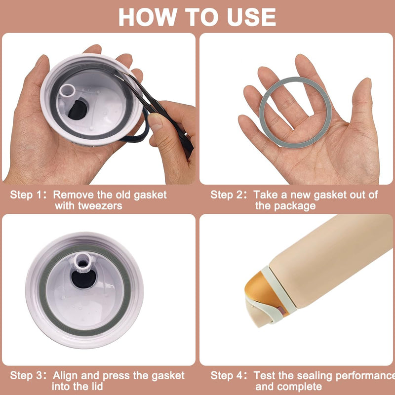 [Australia - AusPower] - 6 Pcs Replacement Silicone Lid Sealing Rings for Owala Water Bottle, with Cleaning Brush and Elbow Tweezers, Lid Gasket Replacement Bottle Accessories Compatible with Owala Water Bottle, Gray 