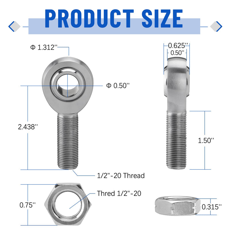 [Australia - AusPower] - 1/2” Heim Joint Rod End Kit, Left and Right Hand Thread Heim Joint, 2 Link .5" Chromoly Joints Great for Steering and Suspension, Traction Bars, Steering Joints and Links Joints On Hot Rods 1/2 inch-2 Set 