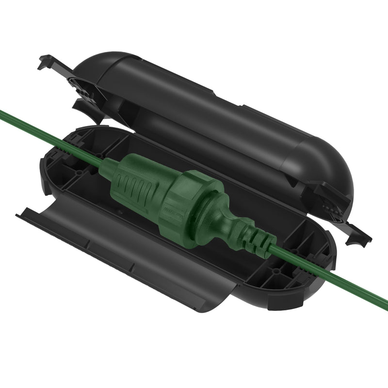 [Australia - AusPower] - BN-LINK Outdoor IP44 Waterproof Safe Box, Garden Cable Box Waterproof for LED Chain, 20 x 8 x 7.6 cm, Protective Box for Extension Cable, Power Tool, Lawnmower (1PK Black) 1PK Black 