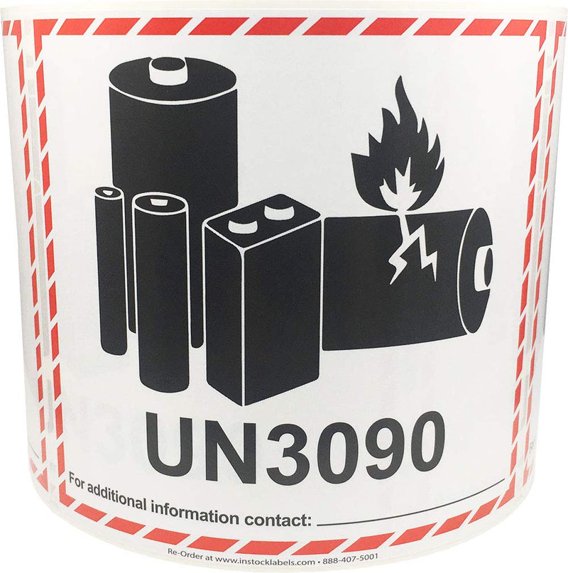Caution Lithium Battery Labels UN3090 4.5 x 5 Inch 500 Adhesive Stickers