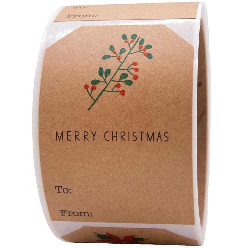 InStockLabels.com Natural Kraft English Holly Christmas Holiday Gift Tag Stickers 2 x 3 Inch 25 Total Labels