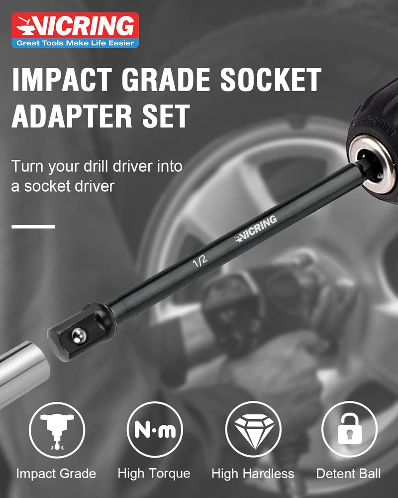 [Australia - AusPower] - Impact Socket Adapter Set Impact Driver Socket Extension Set 1/4 3/8 1/2 Drive Socket Adapter for Drill Hex Shank Socket Driver set Turn Impact Drill Into High Torque Impact Wrench (6Pcs, 3" & 6") 