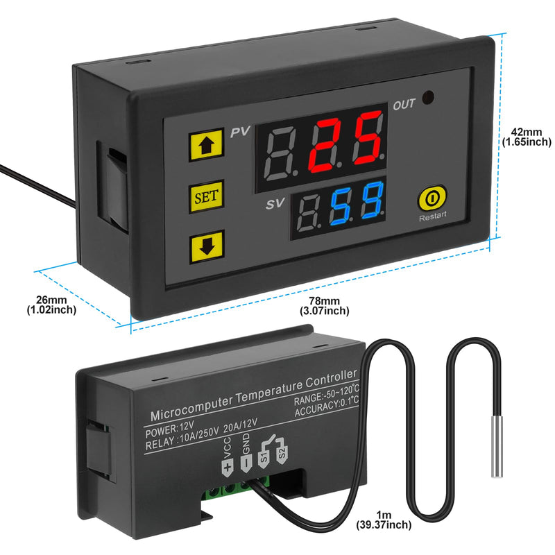 [Australia - AusPower] - 12V Temperature Controller Module -50 to 120°C Digital Temperature Switch 12V Thermostat Switch Module Heating/Cooling LED Thermostat Controller with NTC Waterproof Sensor (2 Pcs) 
