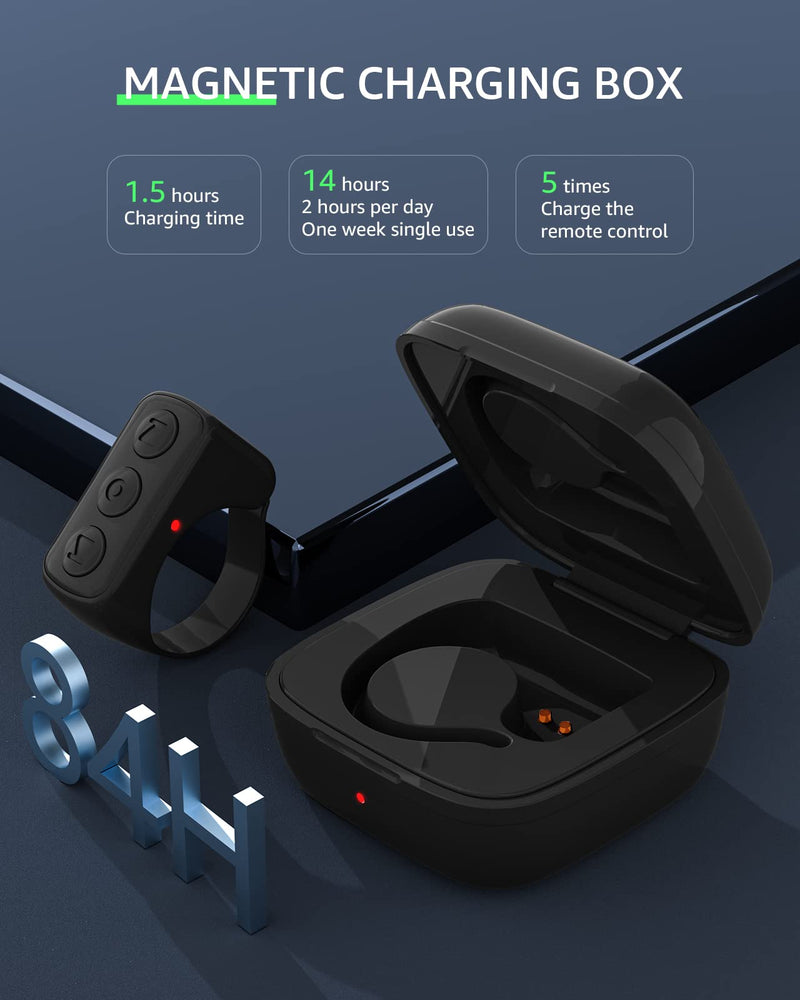 [Australia - AusPower] - TIK TOK Wireless Page Turner Tiktok Scrolling Button Ring Fingertip Bluetooth Remote Control with Charging Case for iPhone Android ipad Cell Phone (Black) Black 