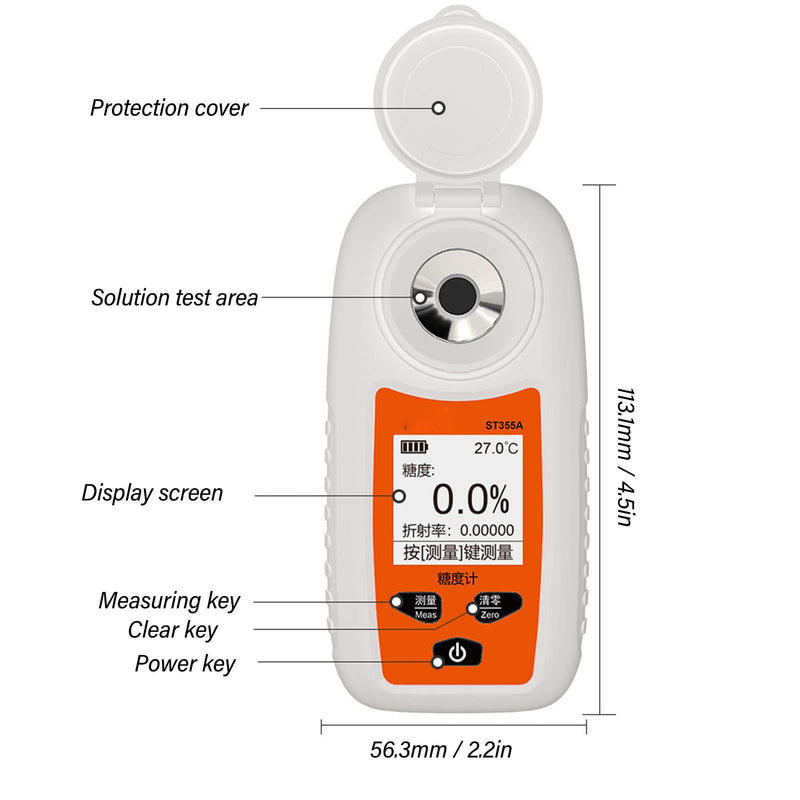 [Australia - AusPower] - ST335A Digital Display Saccharimeter Refractometer Fruit Sugar Meter High Precision Sugar Detection Measurement Sweetness Tester 