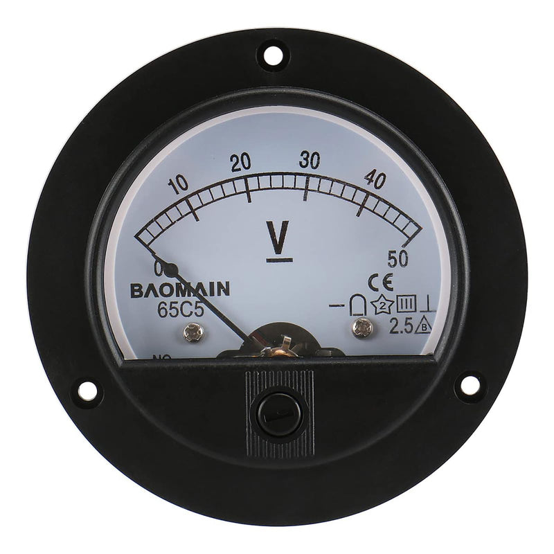 [Australia - AusPower] - Baomain DC 50V Round Voltmeter Voltage Meter 65C5 Gauge Analog Panel Class 2.5 CE 