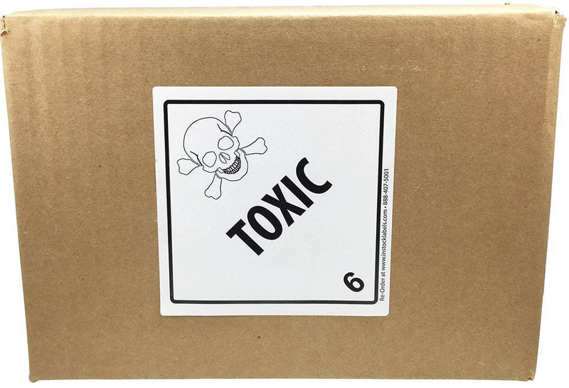 Hazard Class 6 D.O.T. Toxic Labels, 4 x 4 Inch Square Black and White Hazmat Stickers, 500 Total Adhesive Labels on a Roll for Shipping and Compliance – Made in the USA