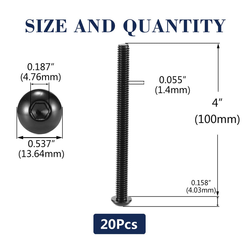 5/16-18 x 4" Button Head Socket Cap Bolts Screws, 20Pcs 304 Stainless Steel 18-8, Allen Hex Drive, Black Oxide by SG TZH(with Hex Spanner) 20 5/16-18 x 4"