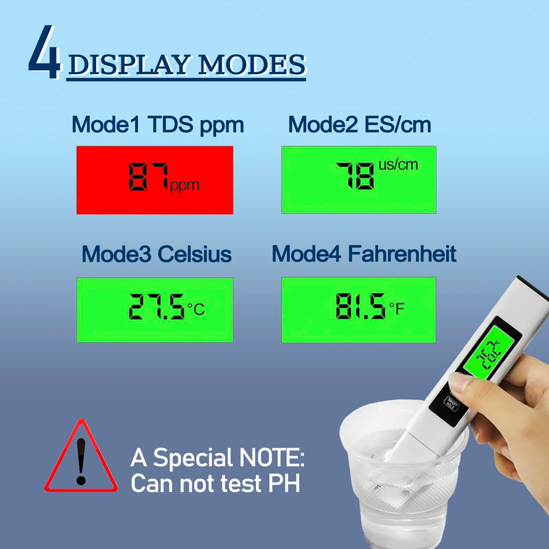 [Australia - AusPower] - 4-in-1 TDS/EC/Temp(°C/°F) Meter | 0-9990ppm Digital Water Tester | Accurate for RO/DI, Aquariums, Drinking Water | Instant Read 