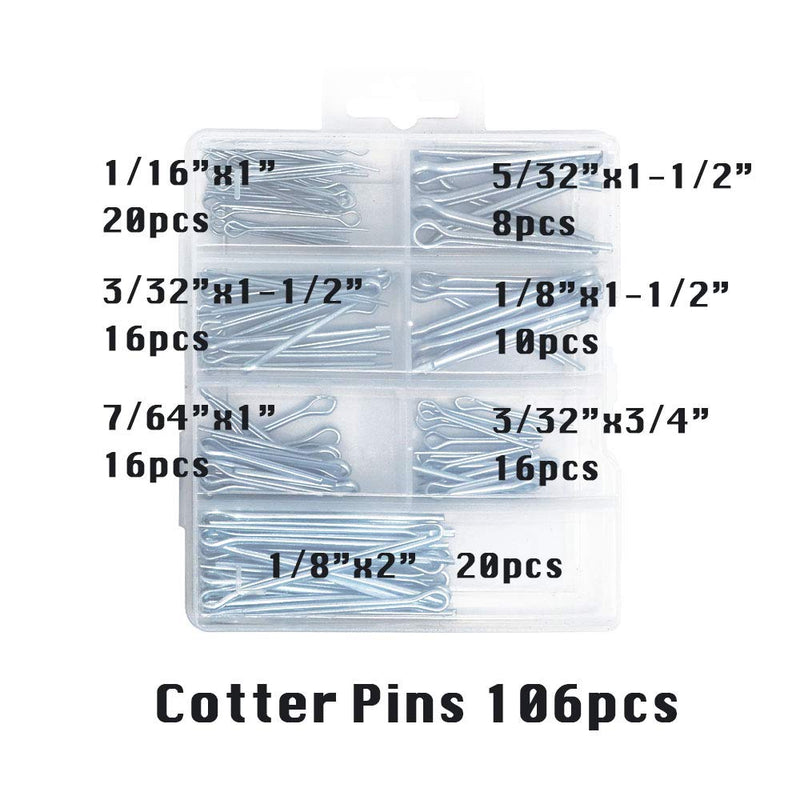 [Australia - AusPower] - T.K. Excellent Cotter Pin Assortment,Zinc Plated Premium Quality Cotter Pins Kit,Holds Pins 106Pcs 