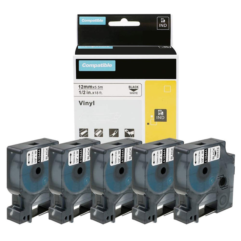 5Pack 3/8'' Heat Shrink Tube Labels + 5Pack 1/2'' Permanent Vinyl Label Tape Compatible with Dymo Rhino 4200 5200 6000 Label Makers