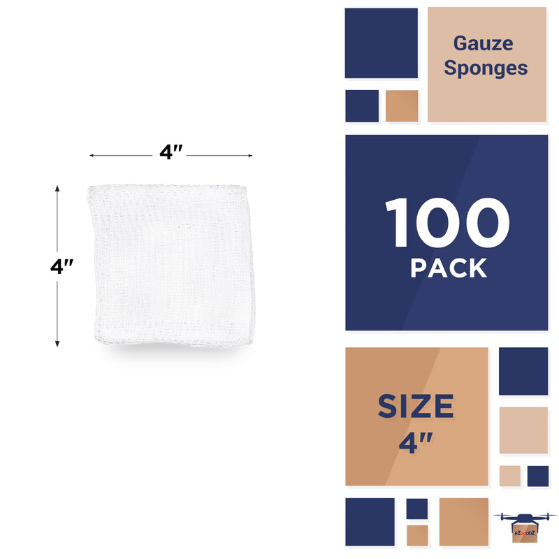 [Australia - AusPower] - EZGOODZ White Cotton Gauze Pads Non Sterile, 4 x 4 Inch. Pack of 100 Non Stick Gauze Pads Non Sterile. 4-Ply Rayon/Poly Blend Medical Gauze Squares. Non Adherent Surgical Gauze Pad for Wounds 100 Pack 4" x 4" / 4-ply 