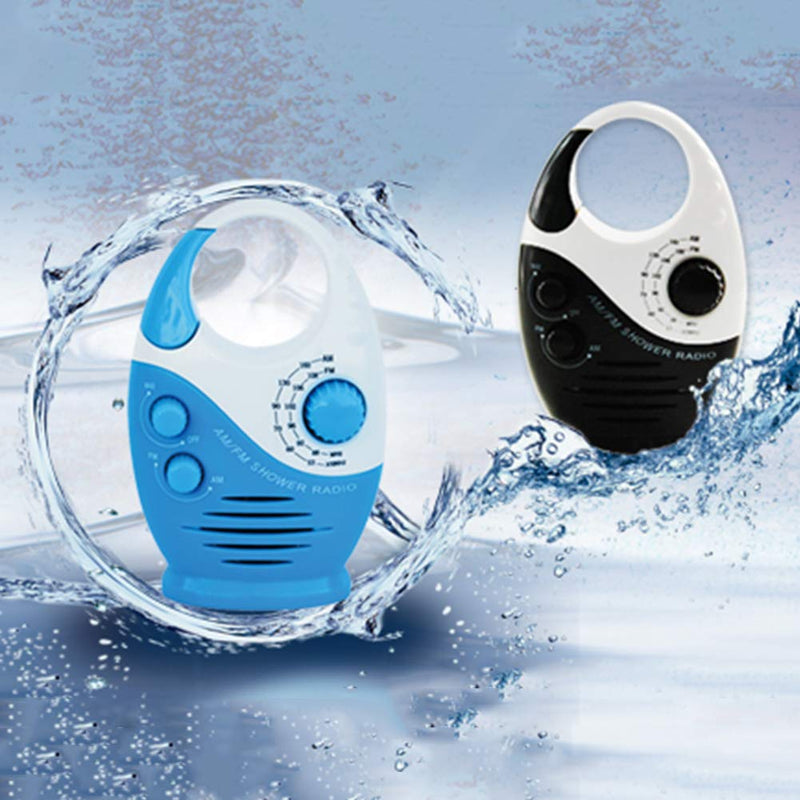 [Australia - AusPower] - Shower Radio, Splash-Proof Type AM FM Bathroom Radio,Built-in Speaker & Adjustable Volume Portable Waterproof Hanging Shower Radio with Top Handle(White and Blue) 