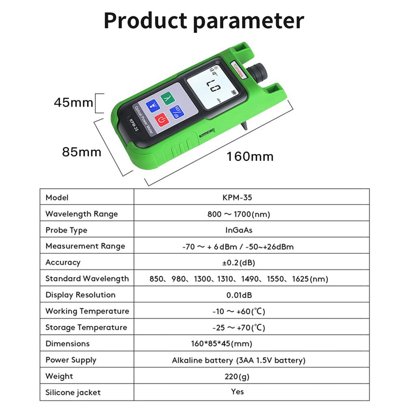 [Australia - AusPower] - -70+10dBm + 7 Wavelengths 850/980/1300/1310/1490/1550/1625nm LED Built in Optic Fiber Power Meter KomShine KPM-35 FTTX Cable Tester OPM with Automatic Calibration Support 