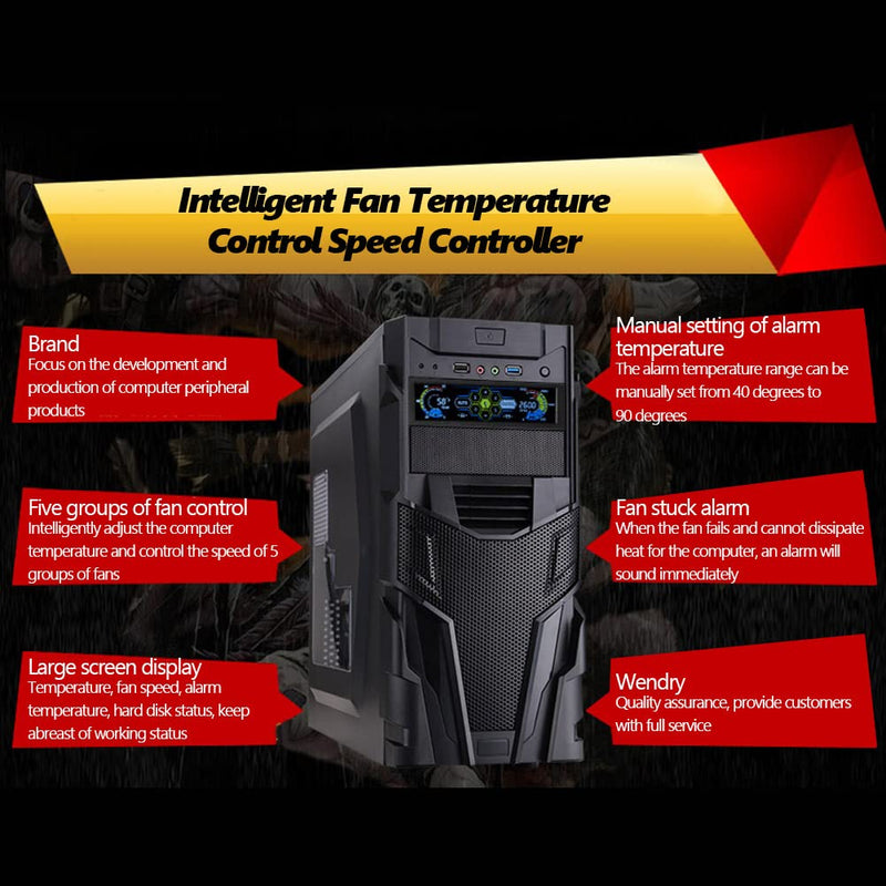 [Australia - AusPower] - Front LCD Panel for 5 Fans Speed Controller, CPU Temperature Sensor, Computer Cooling, Drive Bay, AUTO/Manual Mode Switch 