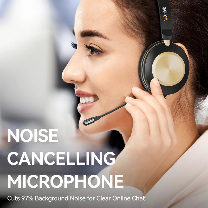 [Australia - AusPower] - Wantek USB Computer Headset with Clear Chat Microphone, Lightweight On Ear Wired Headset for MS Teams,Skype,Webinars,Call Center and More 88USBA 