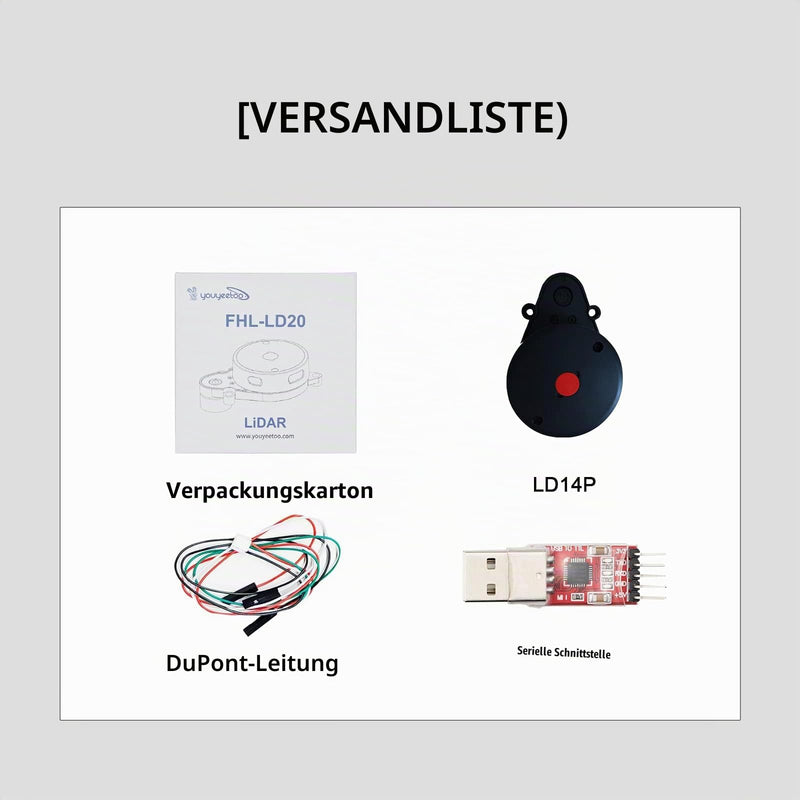 youyeetoo FHL-LD20 8 m 360° Lidar Sensor Offers Compatible Avec Raspberry Pi C/ROS1 & 2 Tutorial, Triangulated LD20 LiDAR, Software Start/Stop Control (LD20 Lidar Kit)