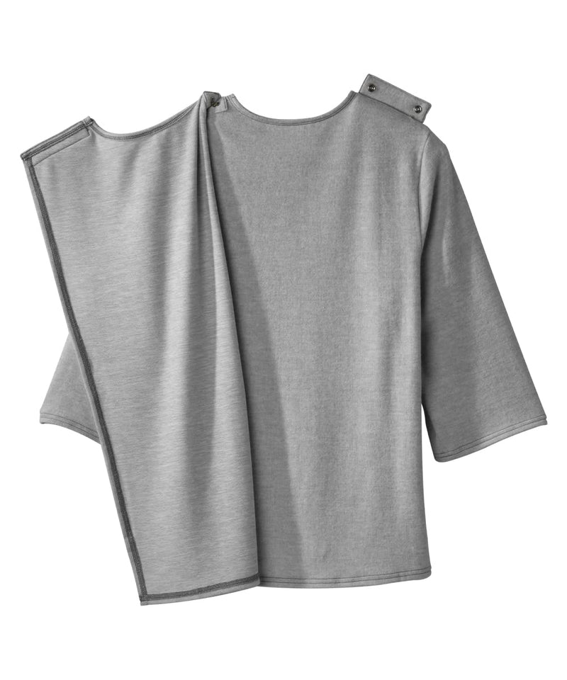 [Australia - AusPower] - Women’s Open Back Adaptive Diamond Neck Top for Seniors - Super Soft 3/4 Long Sleeve Shirt Large Heather Fog Grey 