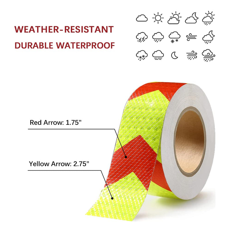 JCXJ 2in x 100 FT Reflective Tape of Red & Yellow Arrow Caution Waterproof High Visibility,Hazard Caution Warning Adhesive Tape Outdoor for Floor Marking, Trailers, Trucks, Cars，Boats