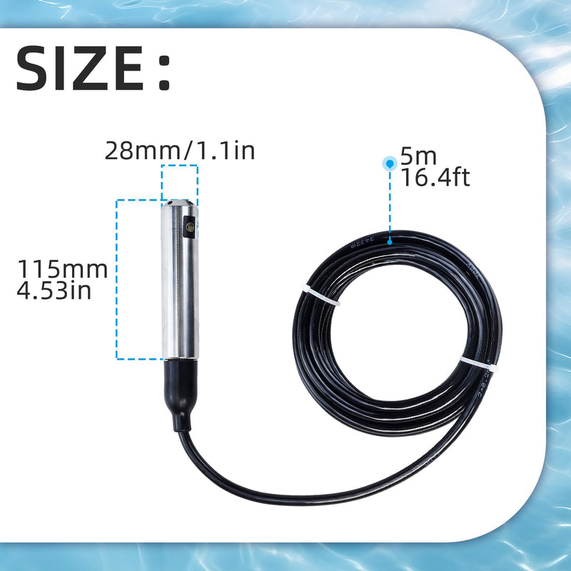 [Australia - AusPower] - Submersible Level Transmitter, Liquid Water Level Transmitter Sensor 5M Cable Detect Controller Float Switch Pressure Transmitter, 4-20MA Stainless Steel Liquid Level Sensor for Pump Water 0-5M 