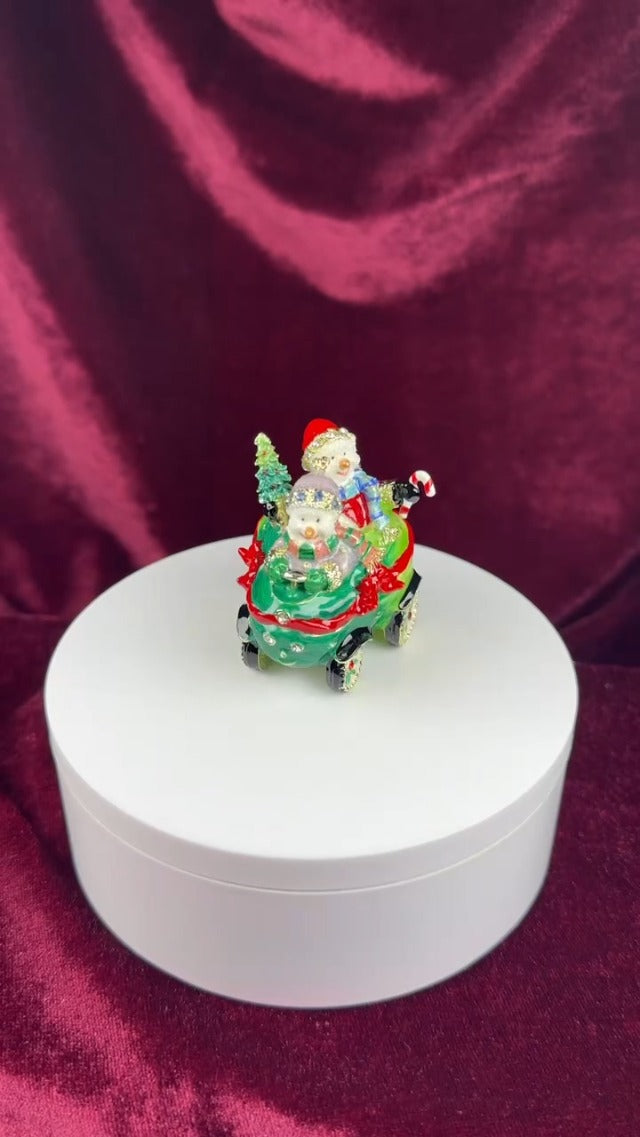 Christmas Snowman Trinket Box, 2.3" Snowman Car Figurine, Jewelry Box