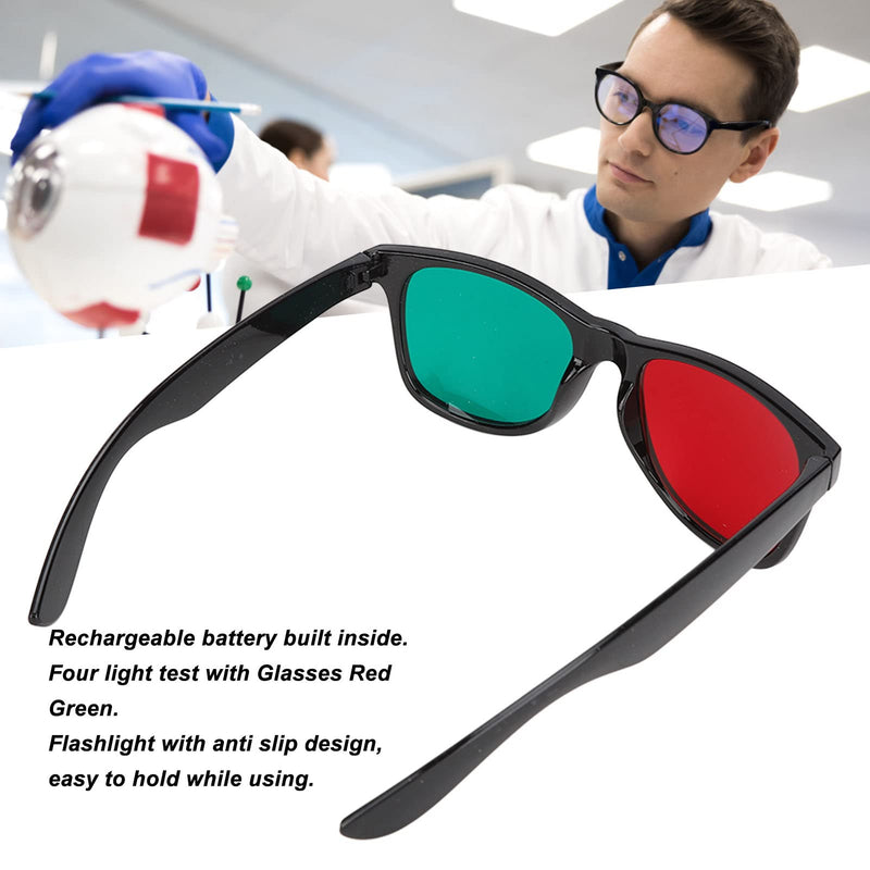 [Australia - AusPower] - Flashlight Red Green Ophthalmic Portable Metal Worth 4 Dot Test Light with Red Green Glasses for Ophthalmologists, Glasses 4 Cushions Optometrists for Eye Examination Ophthalmic 