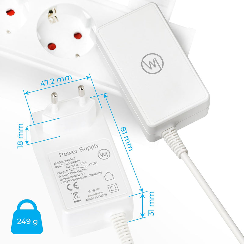 Wicked Chili 12 V / 3.5 A Power Supply 3 m Long Cable Compatible with AVM | Fritz!Box Router, Fritz WLAN Repeater (AX, DSL, Cable, LTE) Telekom Speedport Smart, Plug Power Supply Extension 300 cm