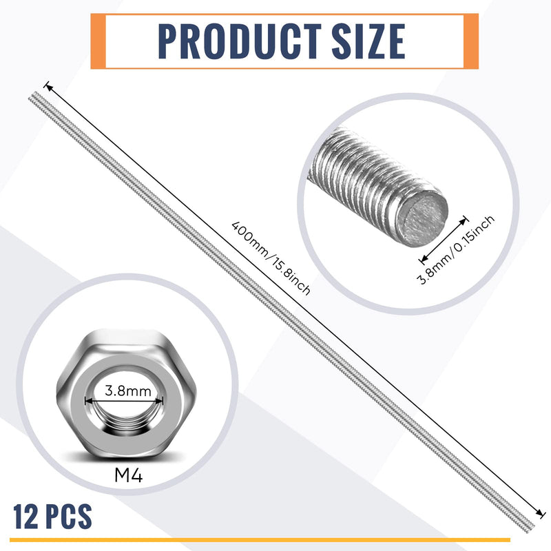 [Australia - AusPower] - LEIFIDE 24 Pcs 8/32 Inch 4mm Threaded Rod with Hex Nuts 4mm Stainless Steel Threads Studs Rods 4mm Stainless Steel Fully Threaded Hex Nuts for Beaded Garden Stake Rods (16 Inch) 16 Inch 