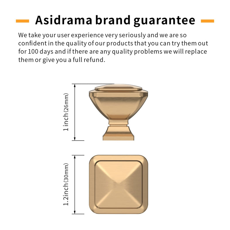 Asidrama 10 Pack 1-1/4 inch Champagne Bronze Kitchen Cabinet Knobs Brushed Brass Dresser Knobs Gold Drawer Knobs Cabinet Hardware Zinc Knobs for Dresser Drawers Single Hole Knob
